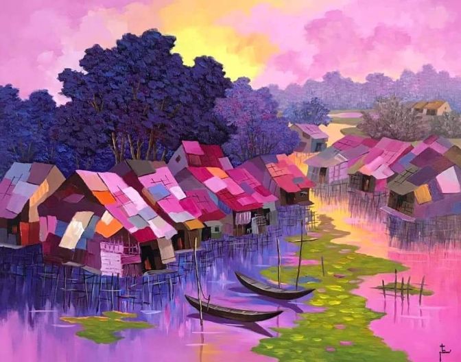 Nguyễn Quý Tâm Nhà Ven Sông 80x100cm Acrylic 2021