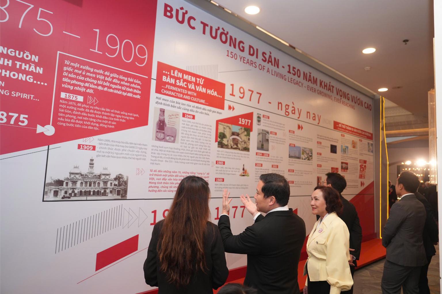 Các Khách Mời Tham Quan Bức Tường Di Sản Trưng Bày Các Cột Mốc Hình Thành Và Phát Triển Của Sabeco
