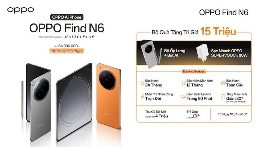 OPPO Find N6 chính thức ra mắt tại Việt Nam: Flagship gập tiên phong, tích hợp AI Magic Pen nâng cao hiệu suất làm việc OPPO Find N6 chính thức ra mắt tại Việt Nam: Flagship gập tiên phong, tích hợp AI Magic Pen nâng cao hiệu suất làm việc